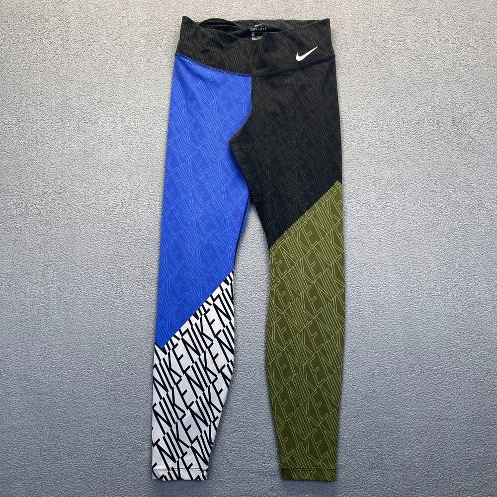 Nike Color Block Athletic Leggings Geometric Workout Compression Pants,Size M